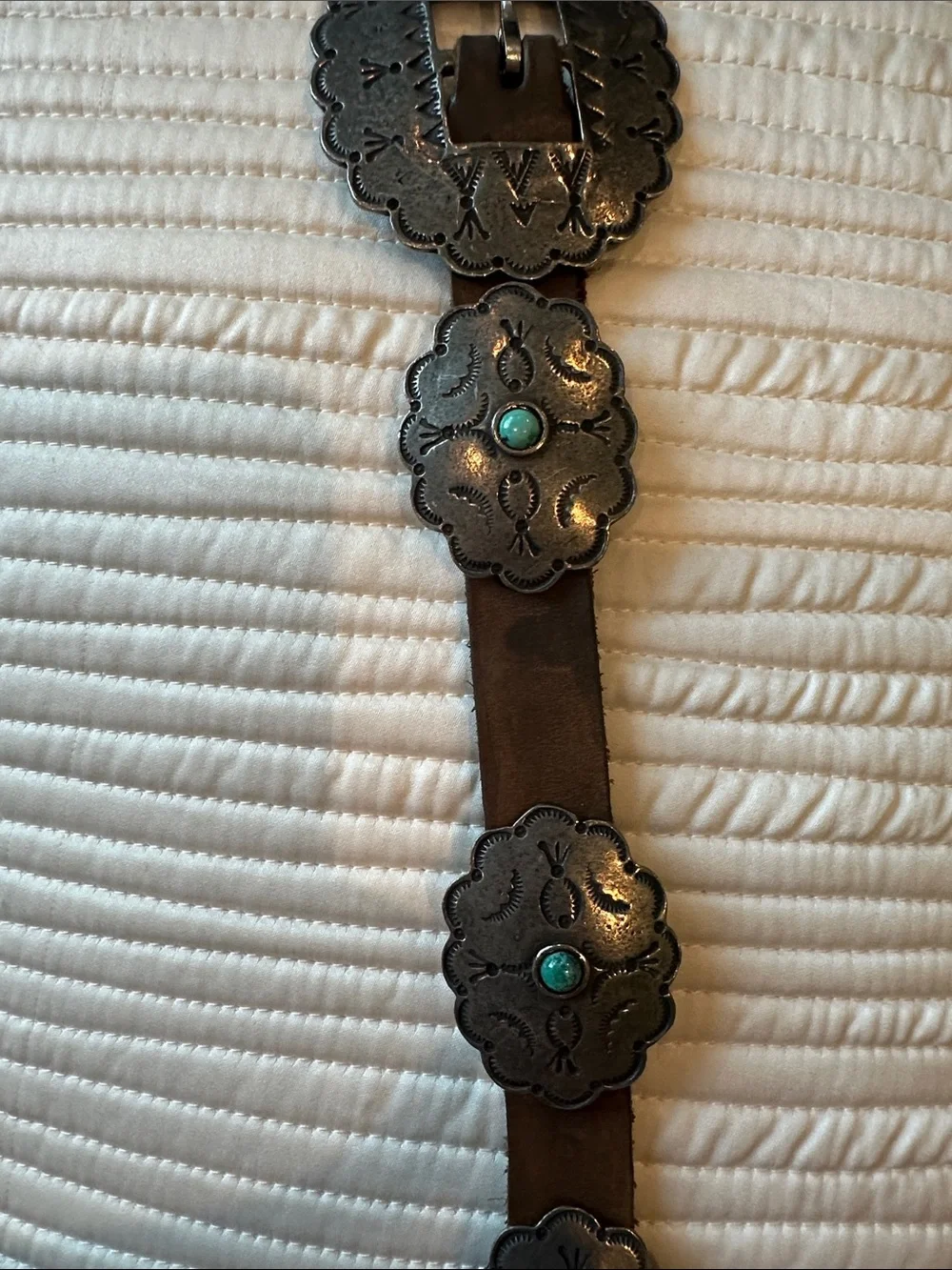 Turquoise Western  Concho Leather Belt by Adrienne Teeguarden